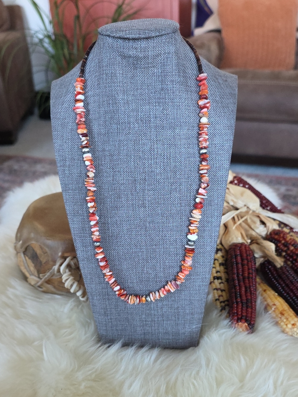 Beautiful NWOT Native American Navajo Orange Spiny & Navajo Pearl Necklace 🧡🎁